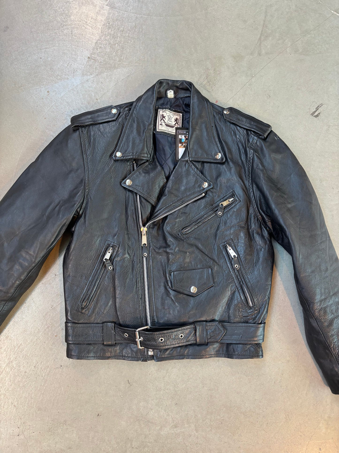Vintage Black Leather Biker Jacket