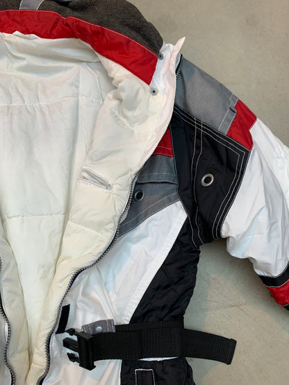 Vintage Unisex Colorblock Ski Jacket in White, Red & Black