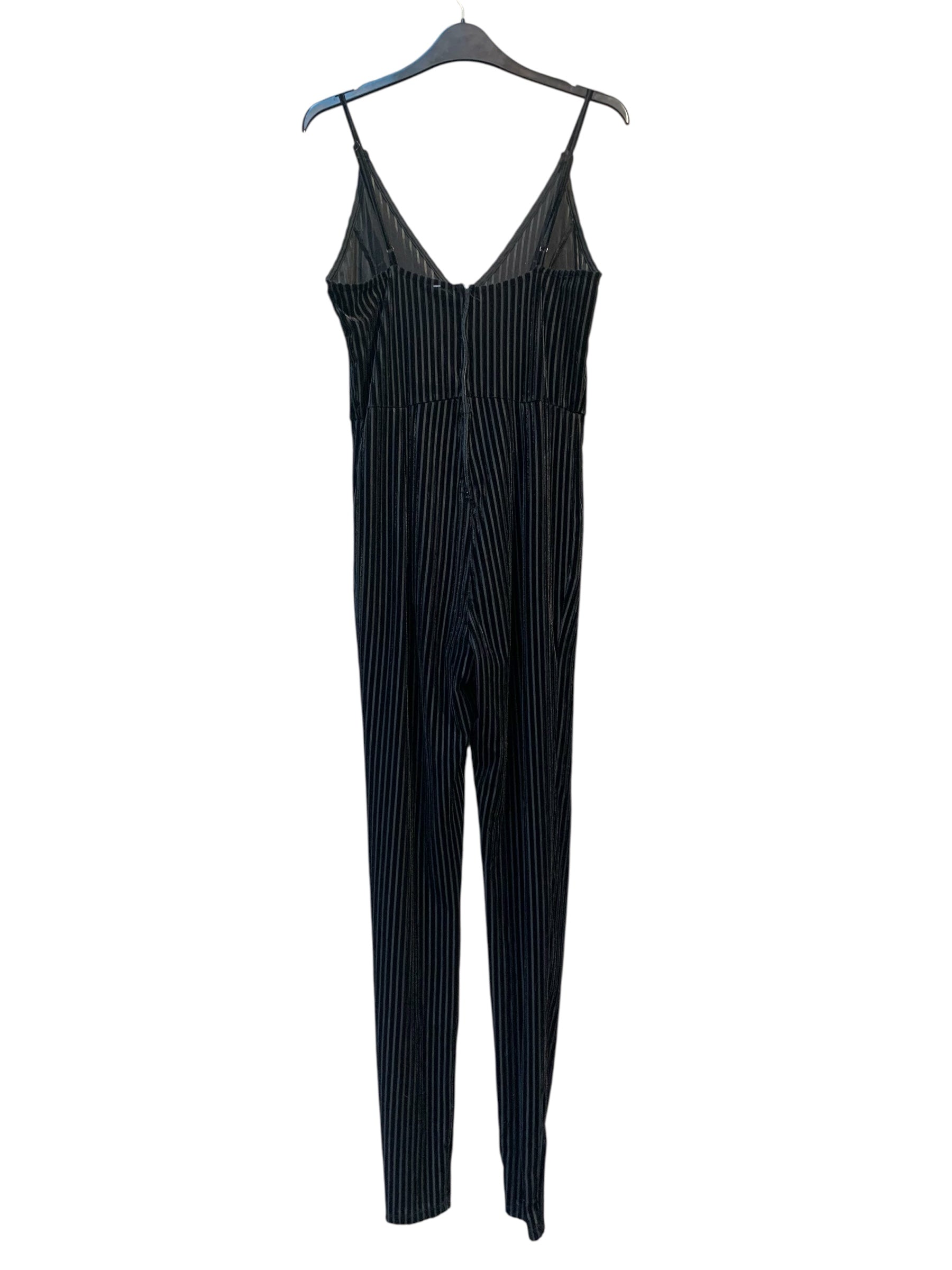 Striped Velvet V-Neck Cami Jumpsuit