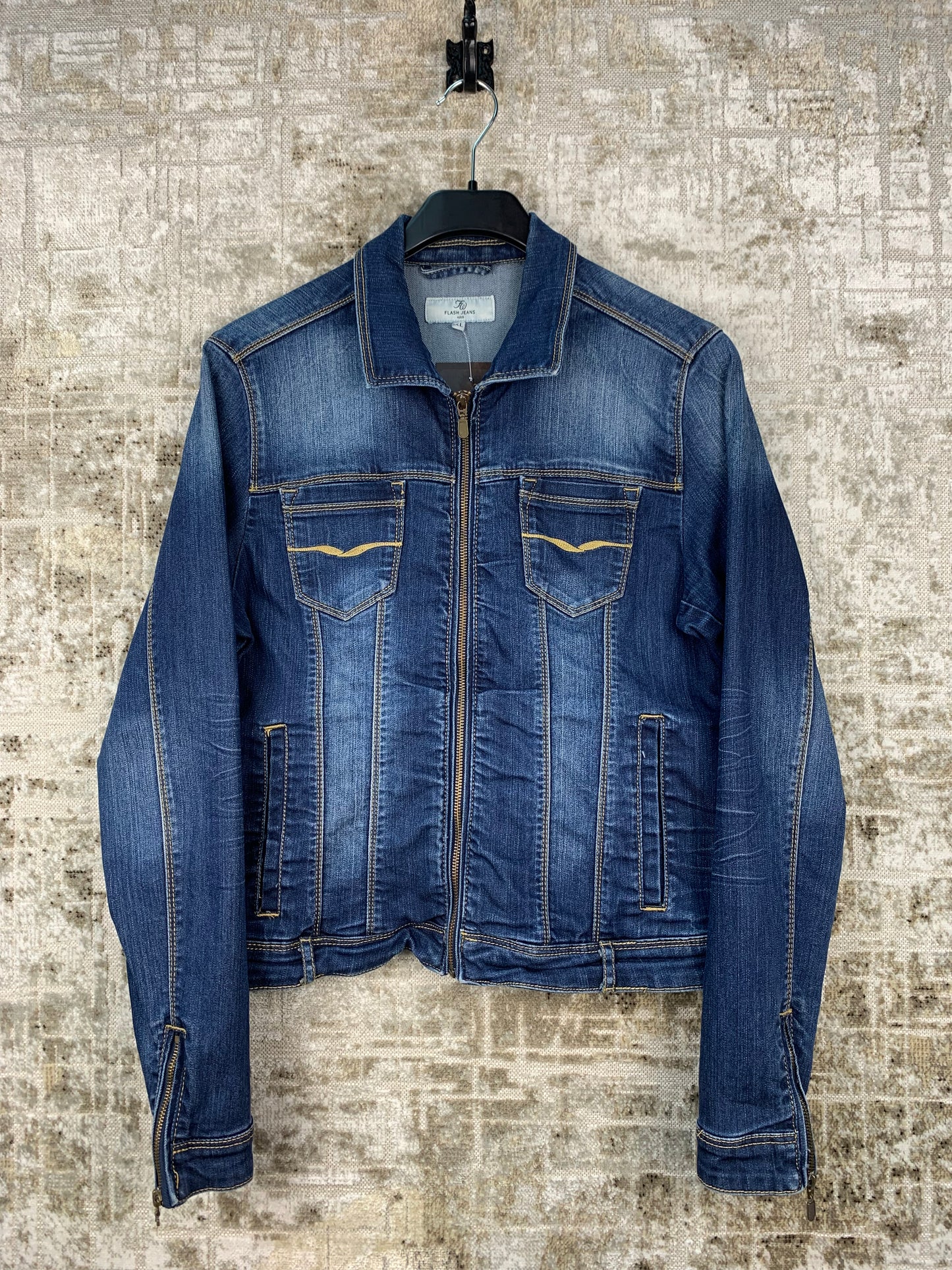 Womens Dark Blue Zip-Up Jean Jacket