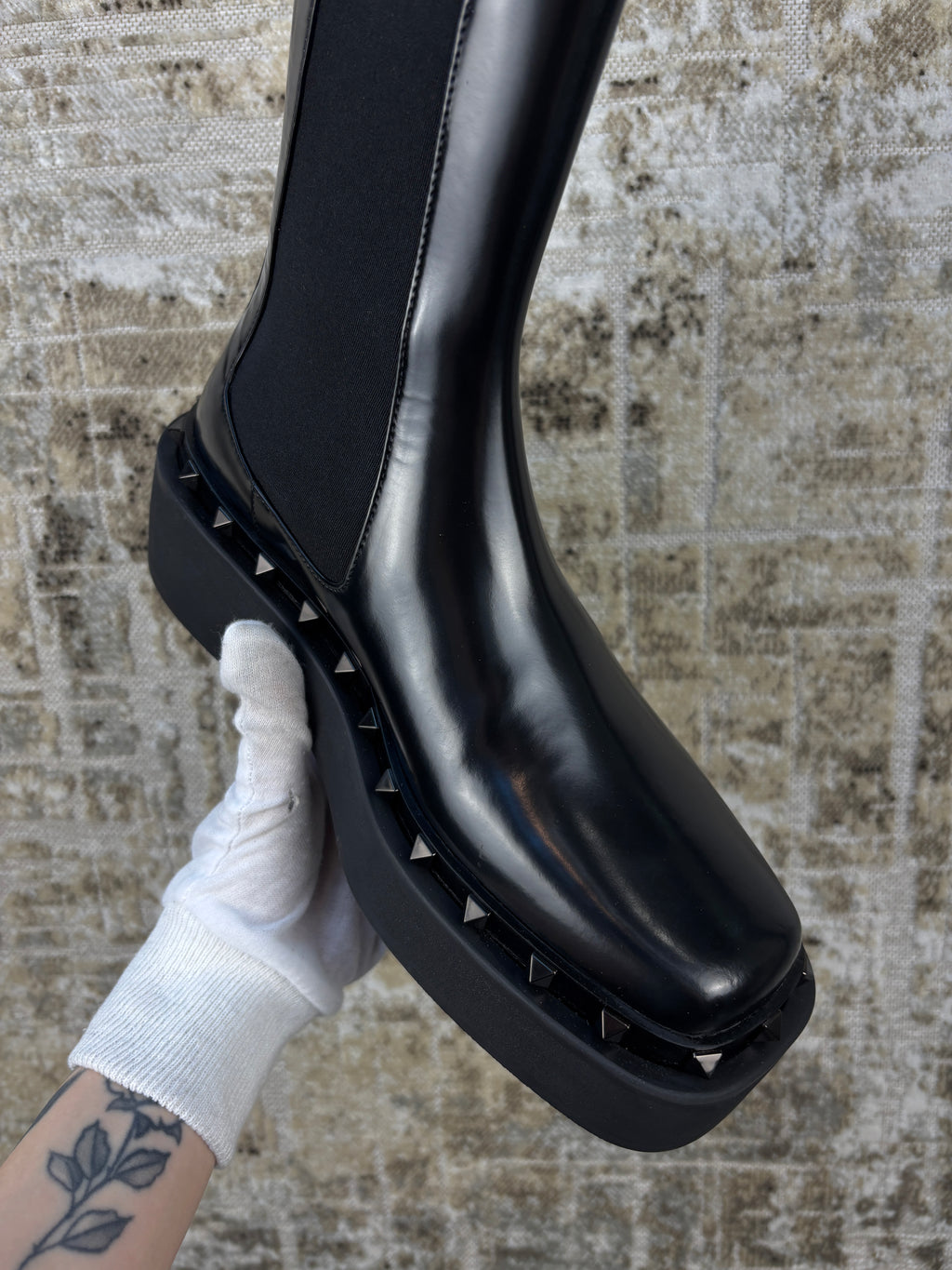 Valentino Garavani Black Leather Rockstud Ankle Boots