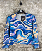 Womens Y2K Psychedelic Wave Print Top