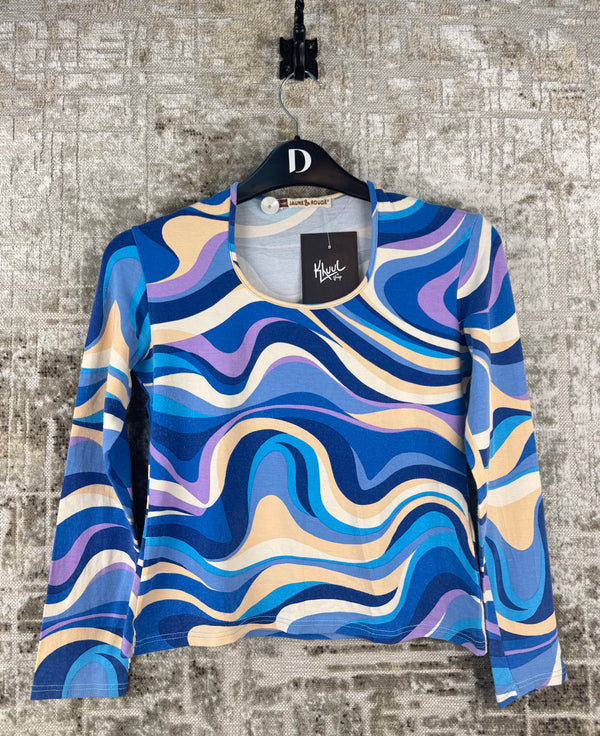Womens Y2K Psychedelic Wave Print Top