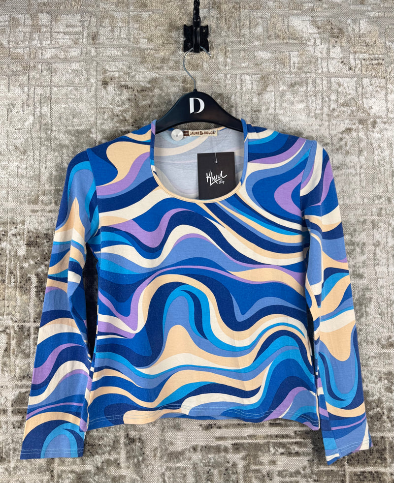 Womens Y2K Psychedelic Wave Print Top