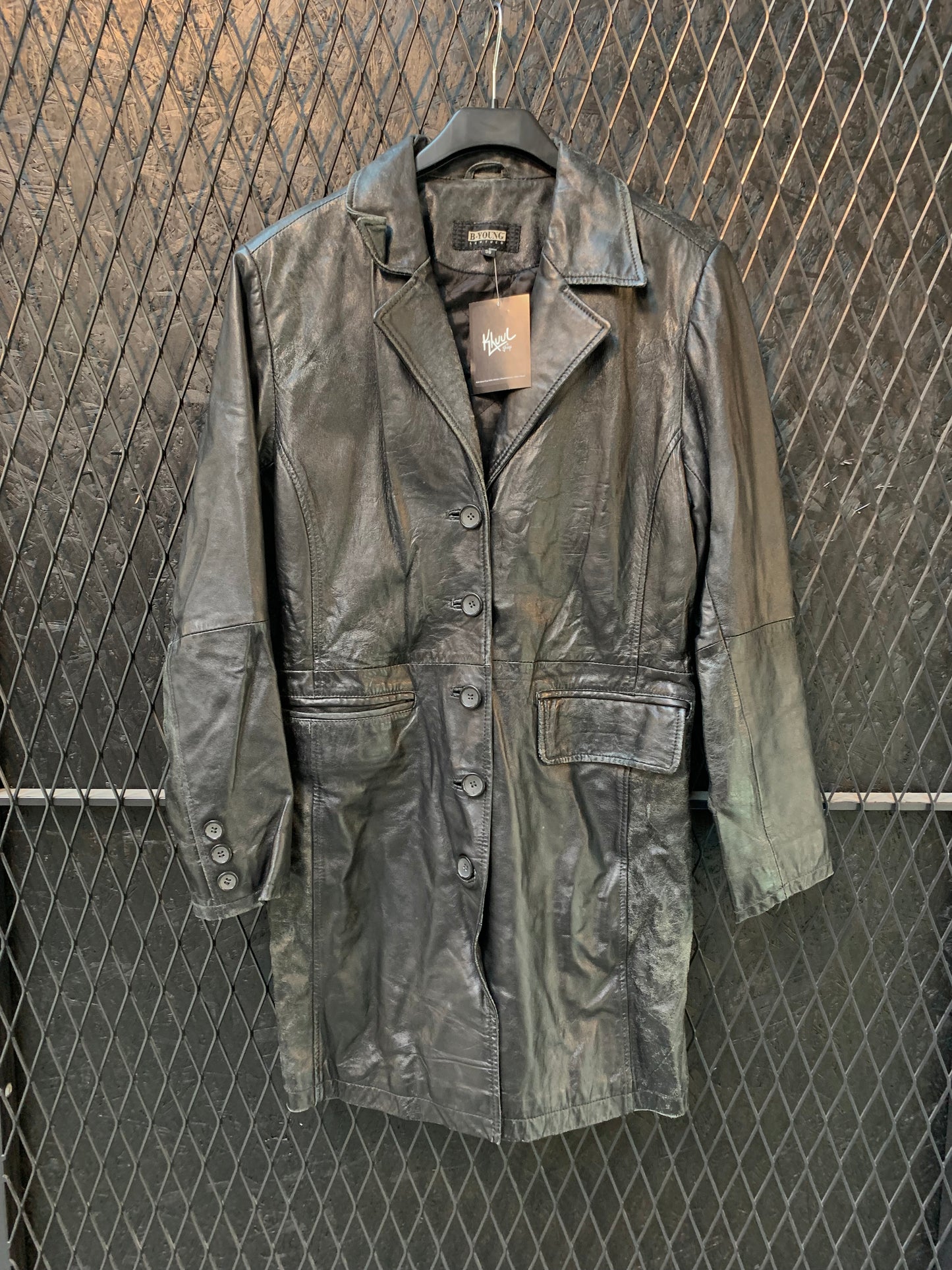B. Young Vintage Black Leather Trench Coat