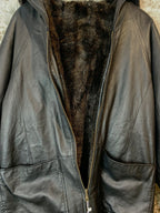 Vintage Hooded Leather Parka with Fur Lining