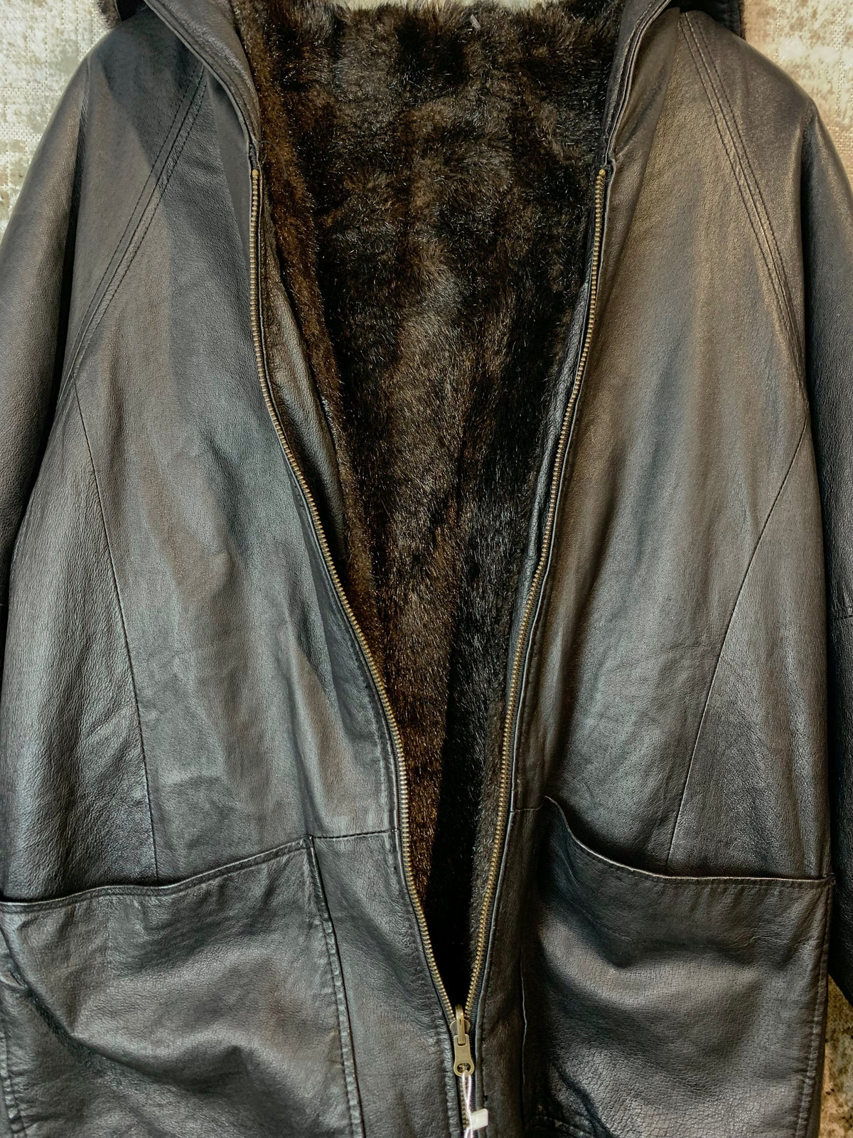 Vintage Hooded Leather Parka with Fur Lining