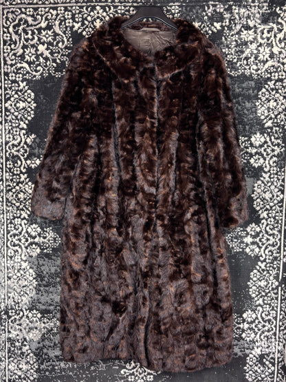 Women's Vintage Dark Brown Genuine Mink Fur Long Coat