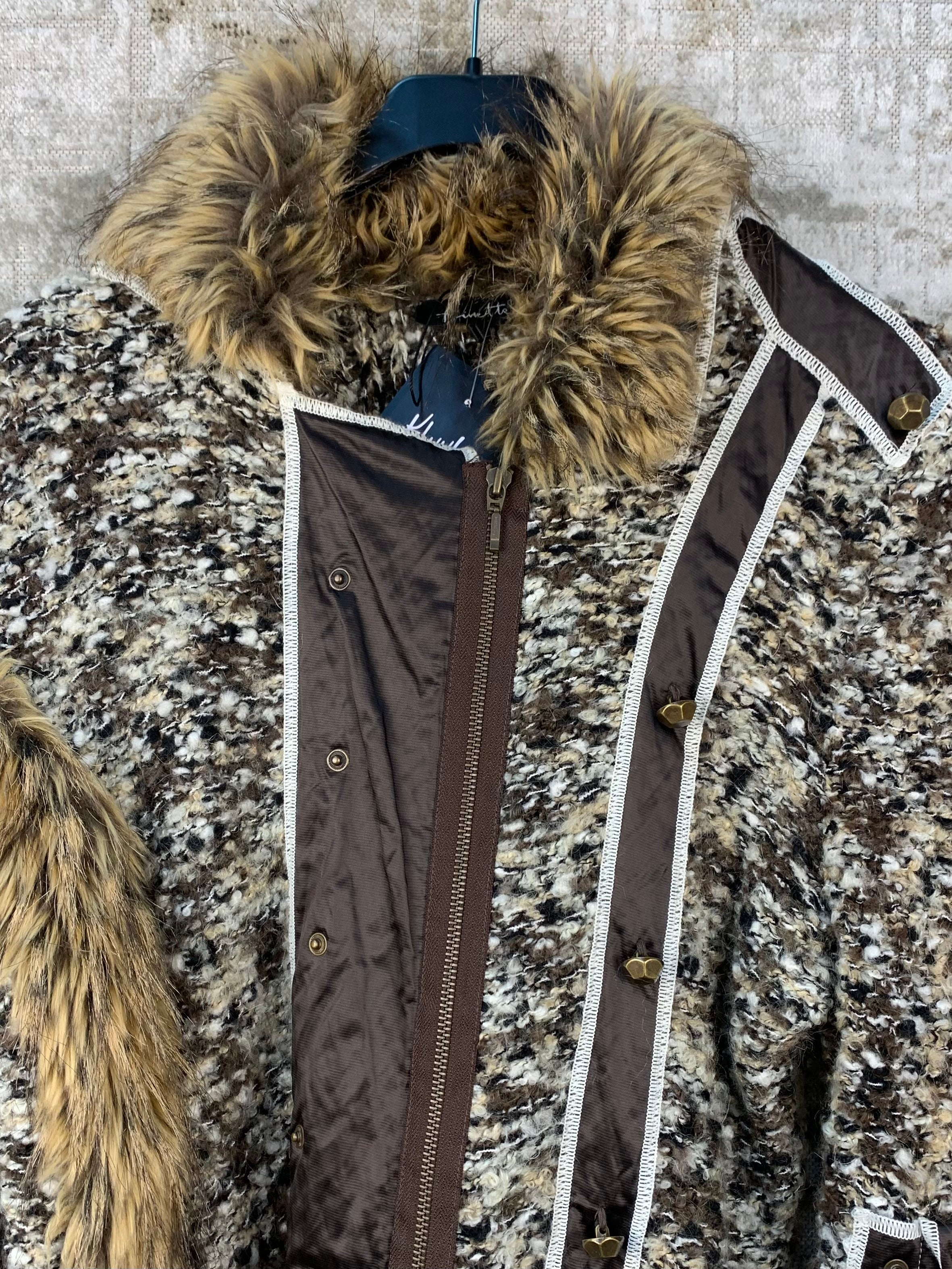 Finette Knitted Zip Up Jacket With Fur Trim
