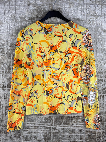 Womens Y2K Yellow Graphic Long Sleeve Shirt