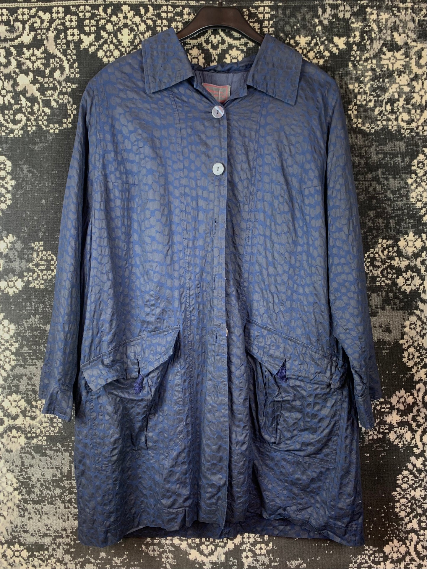 Women's Vintage Textured Blue Button-Up Coat