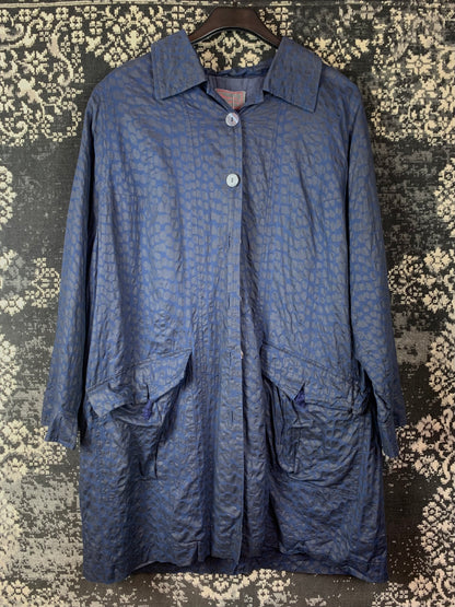 Women's Vintage Textured Blue Button-Up Coat
