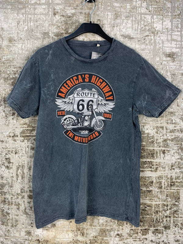 Mens Vintage Route 66 Grey Graphic T Shirt