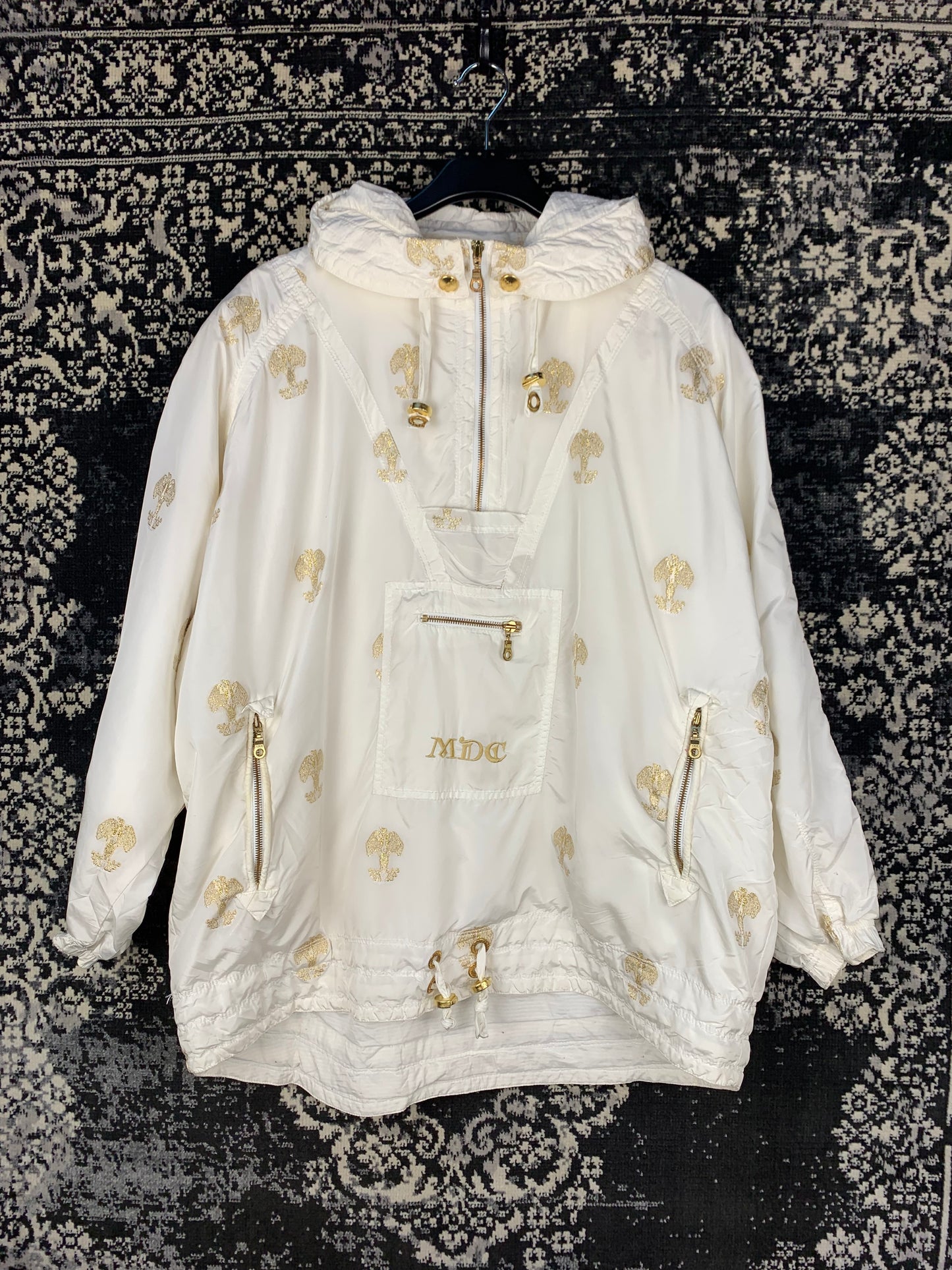 Women's Y2K White and Gold MDC Hooded Windbreaker Jacket