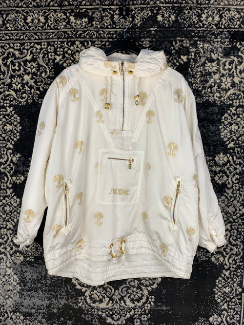 Women's Y2K White and Gold MDC Hooded Windbreaker Jacket