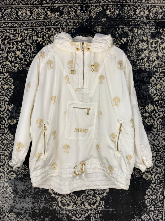 Women's Y2K White and Gold MDC Hooded Windbreaker Jacket