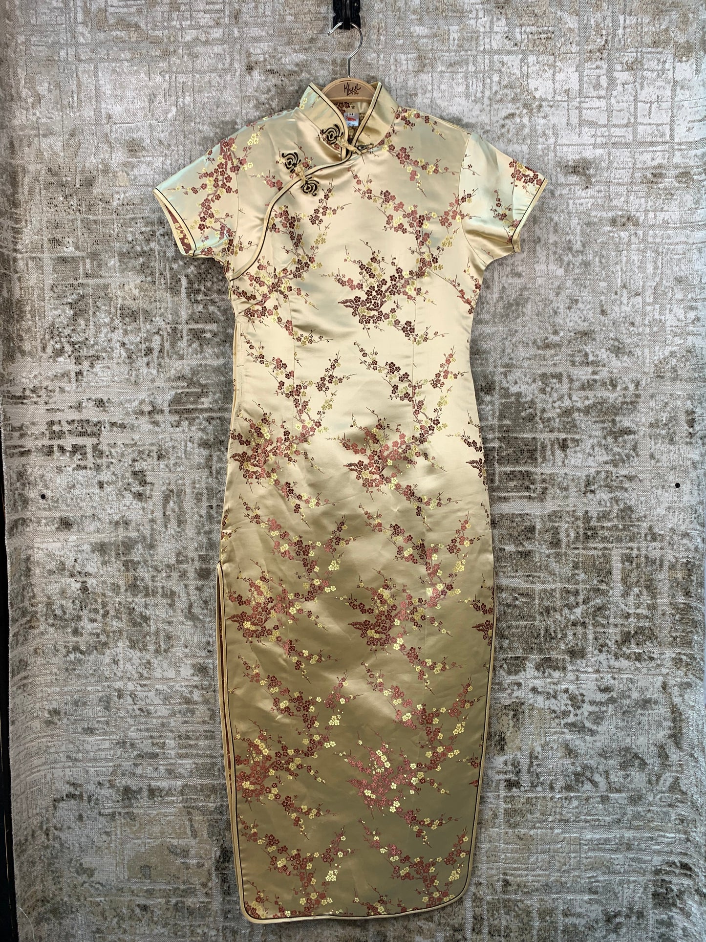 Womens Y2K Cream Chinese Style Asymmetrical Maxi Dress