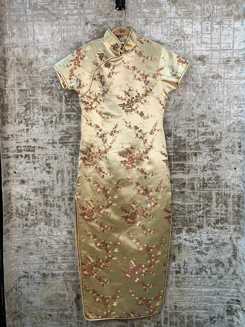 Womens Y2K Cream Chinese Style Asymmetrical Maxi Dress