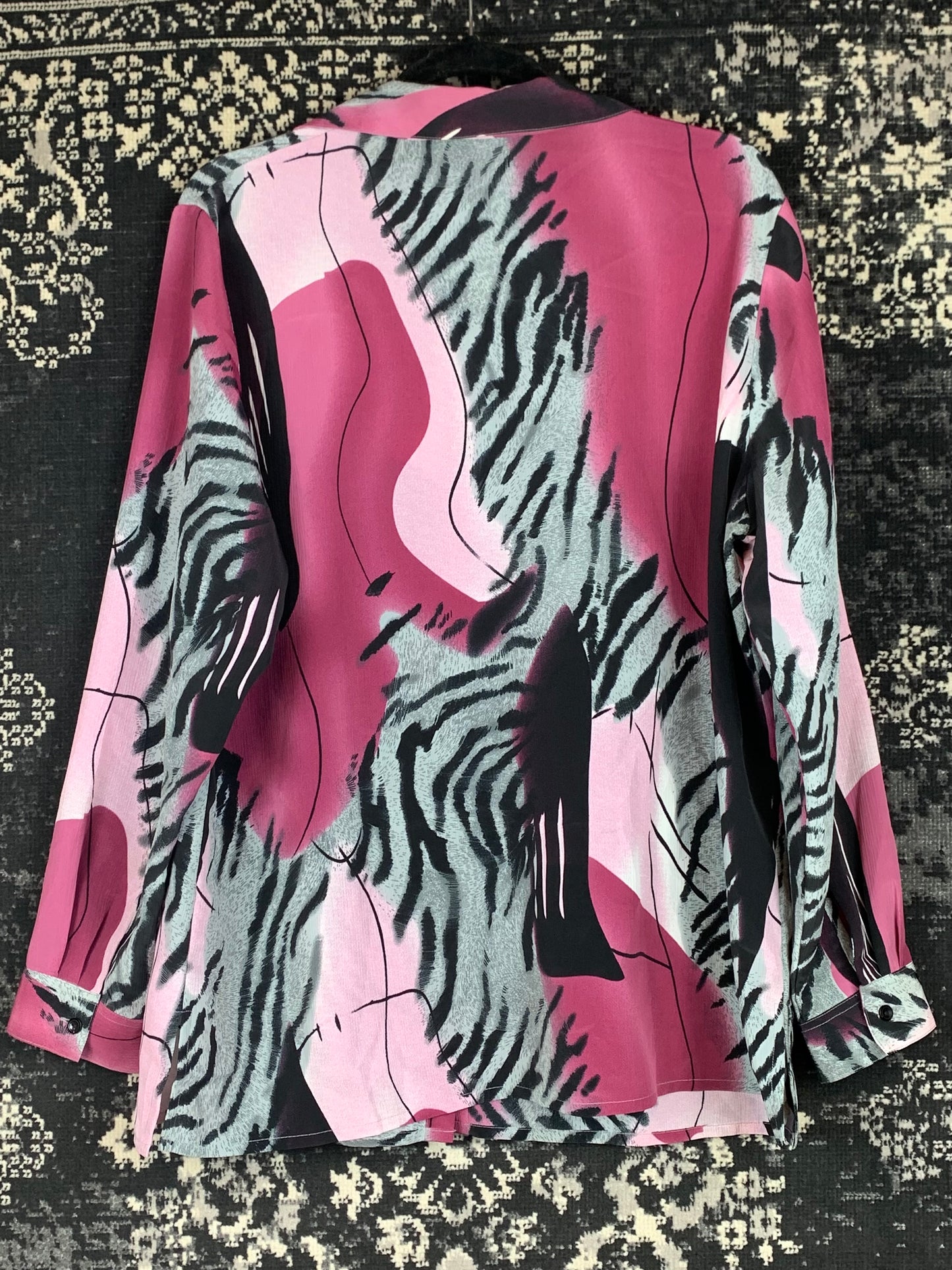 Women's Vintage Abstract Zebra Print Button-Up Shirt