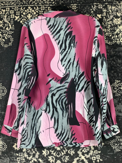 Women's Vintage Abstract Zebra Print Button-Up Shirt