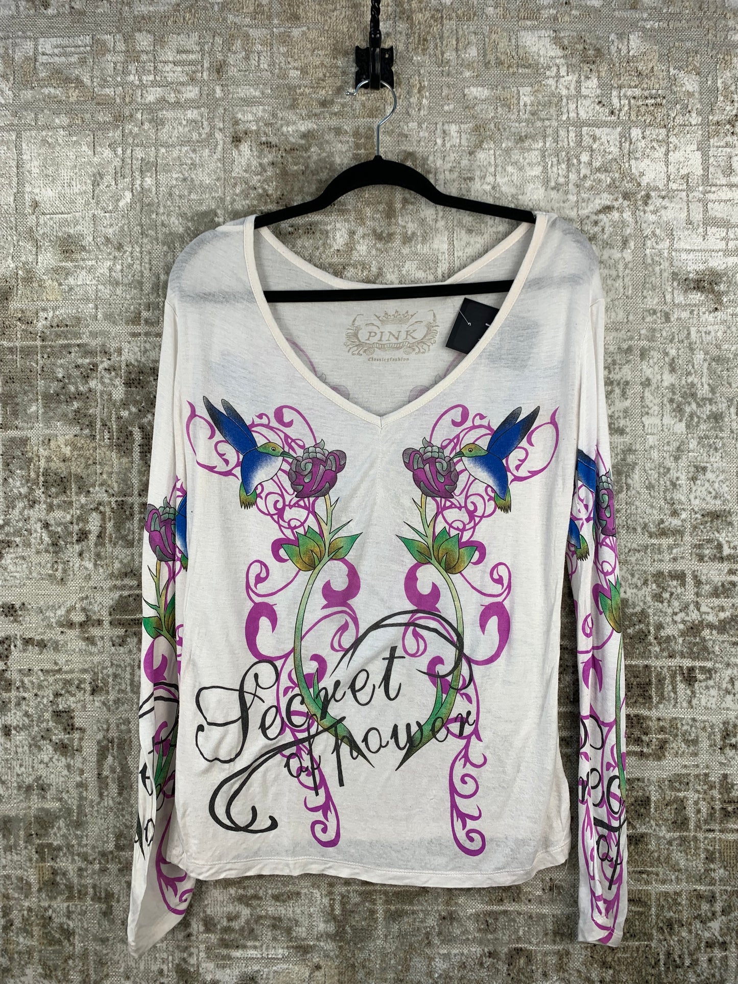 Womens Y2K White Graphic Rhinestone Floral Top