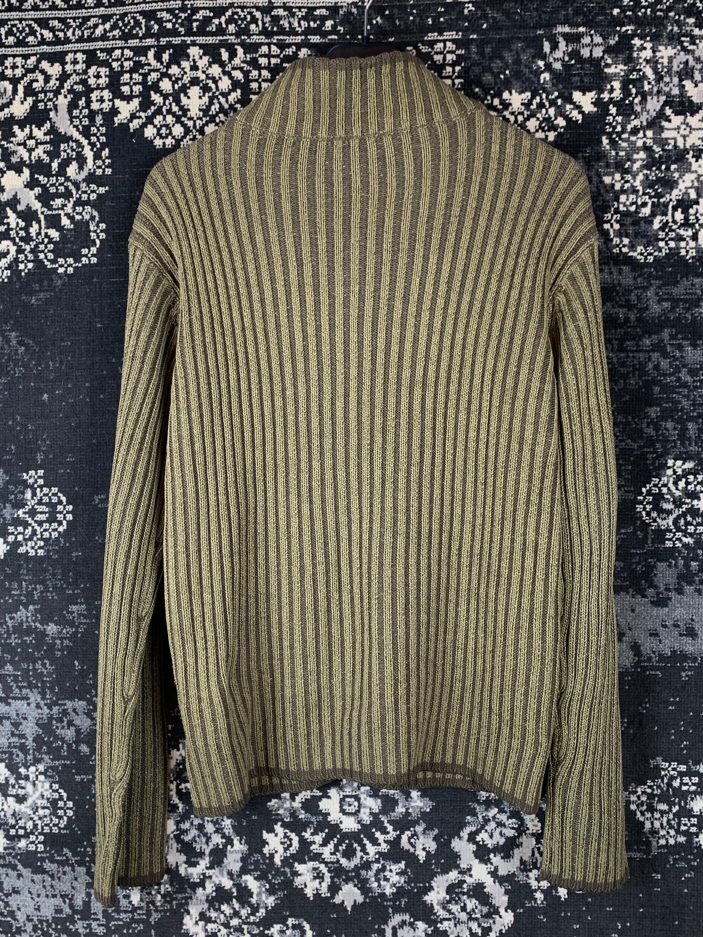 Men's Y2K Rough Rider Khaki Ribbed Zip Sweater