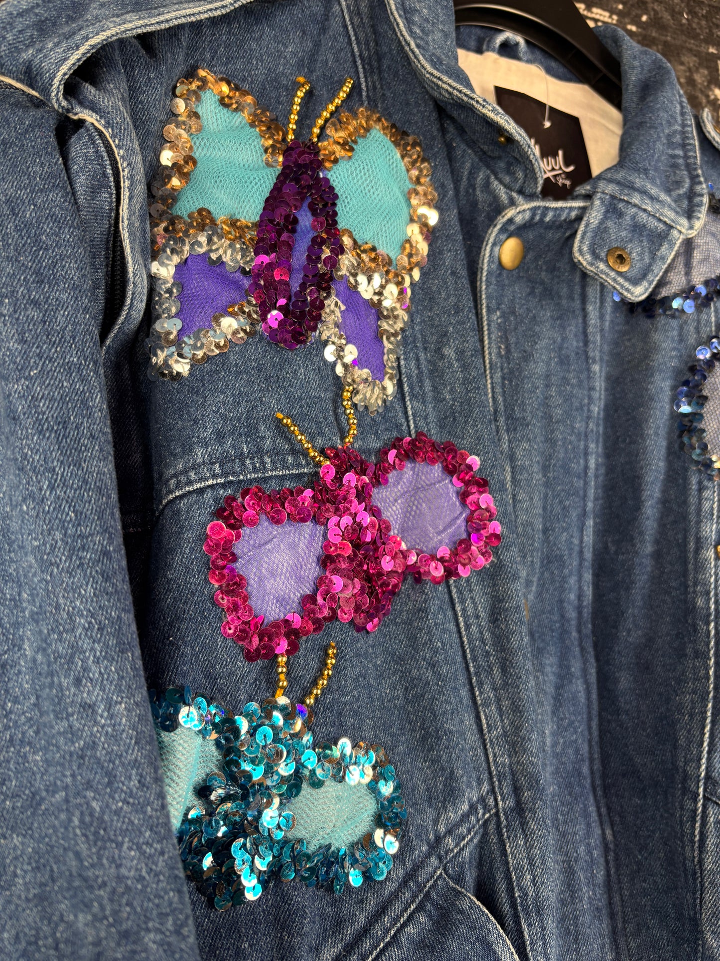 Women’s Y2K Denim Jacket with Beads and Detachable Sleeves