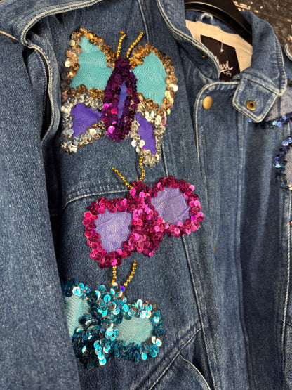 Women’s Y2K Denim Jacket with Beads and Detachable Sleeves