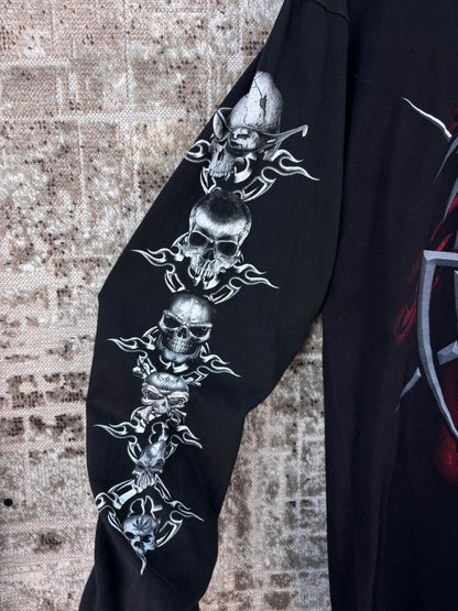 Mens Y2K Black Skull Graphic Long Sleeve Shirt