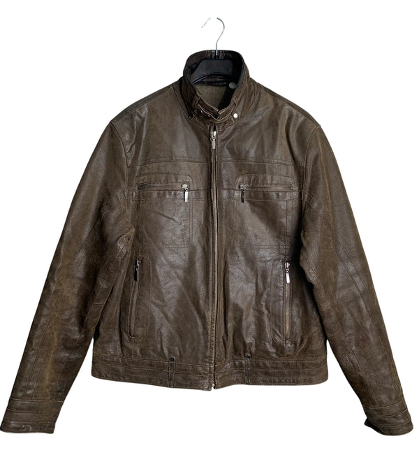 Donar Distressed Brown Leather Moto Jacket