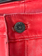 Womens Vintage Red Genuine Leather Pants