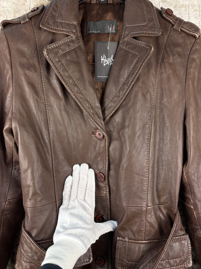 Women's Vintage Dark Brown Genuine Leather Belted Coat