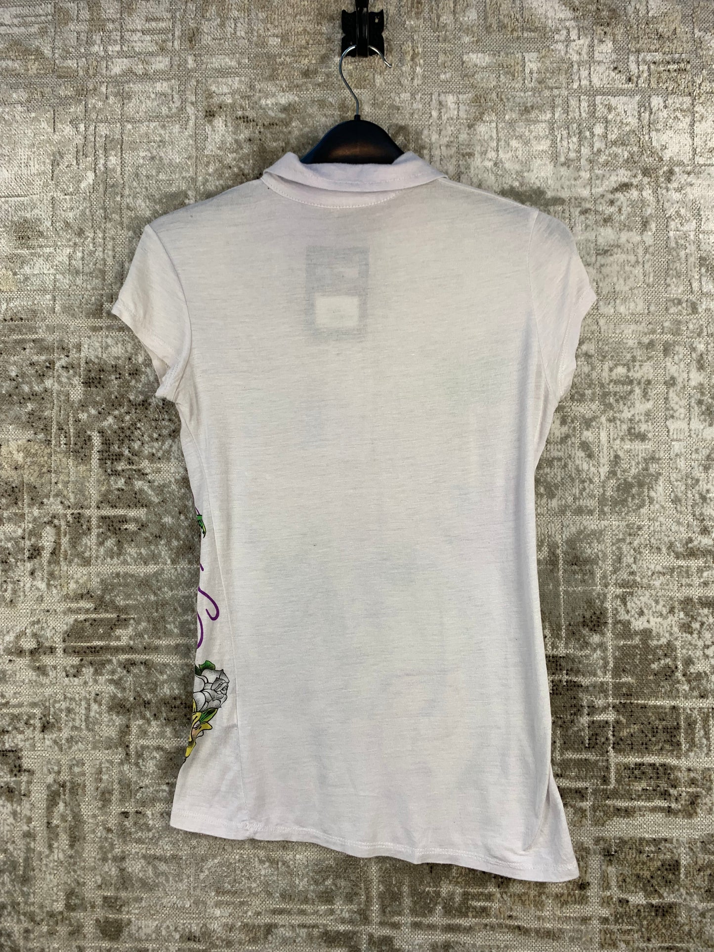 Womens Y2K Graphic Rhinestone White Button Up Top