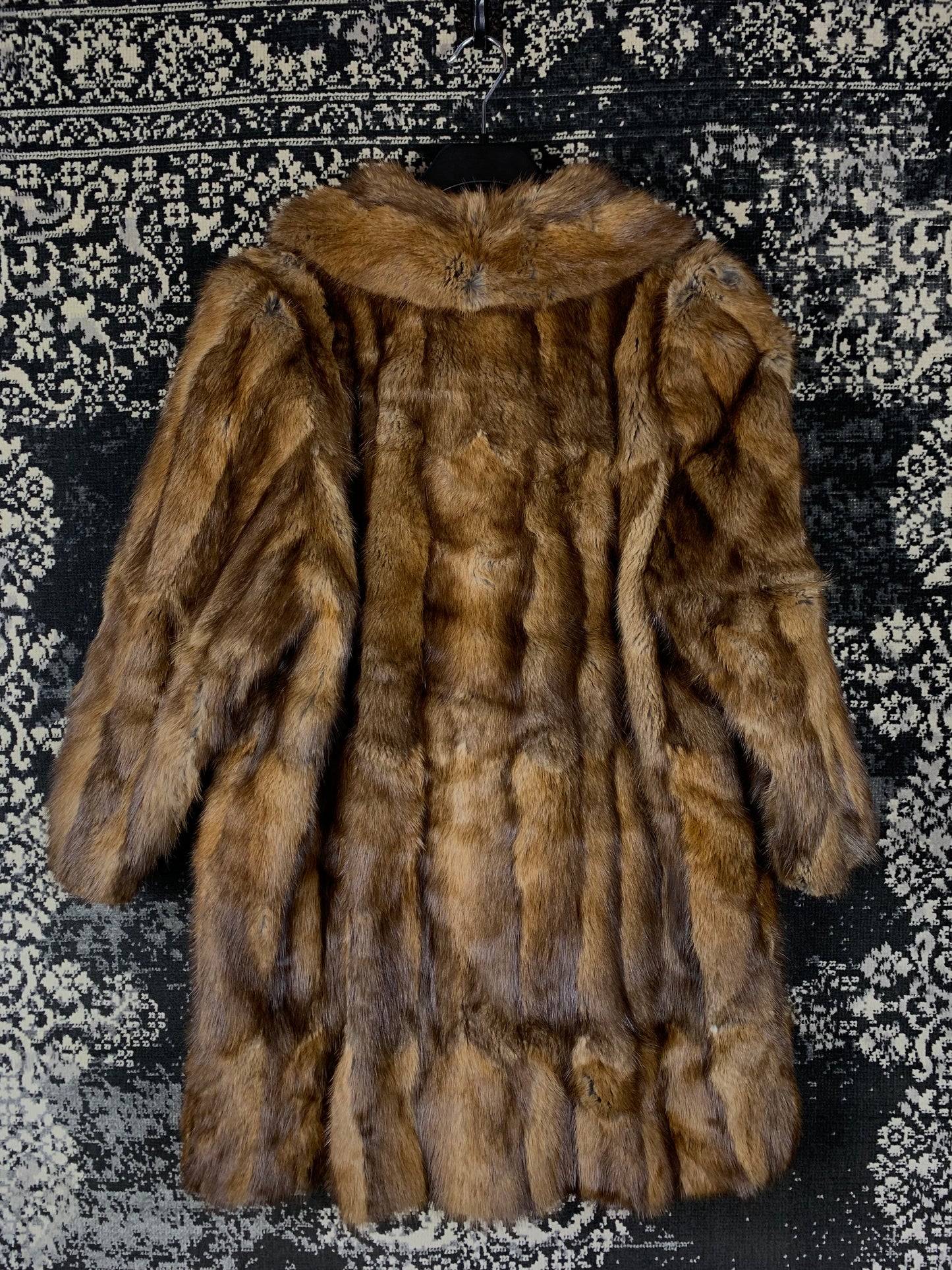 Women's Vintage Brown Genuine Muskrat Long Fur Coat