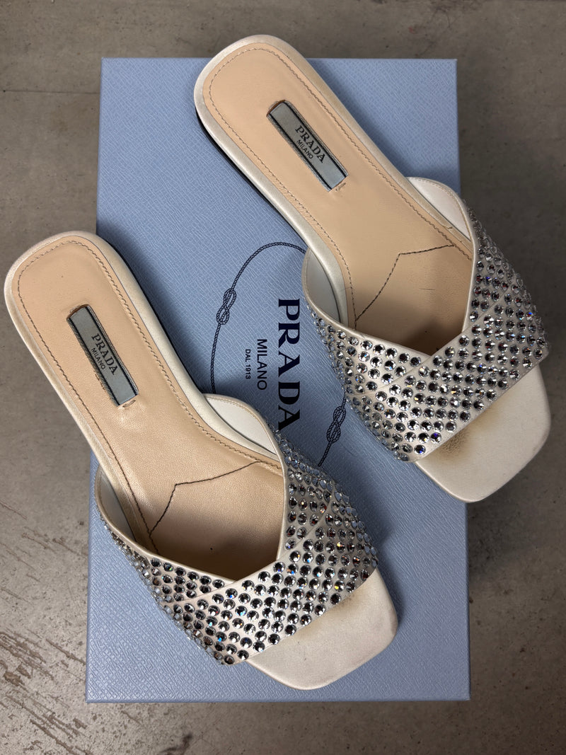 Women's Y2K Prada Rhinestone Embellished Flip Flops
