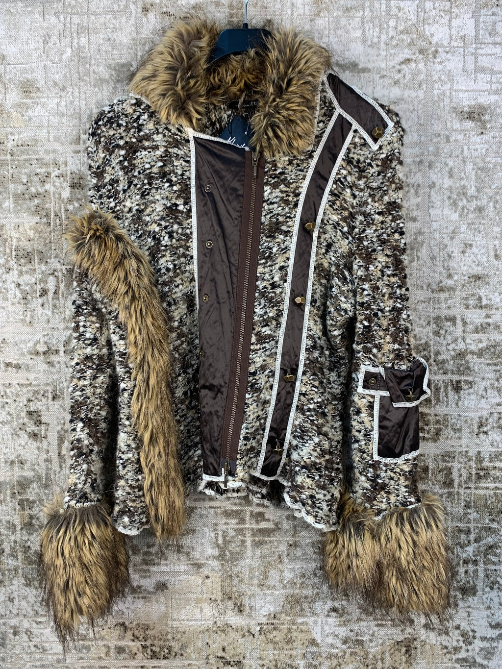Finette Knitted Zip Up Jacket With Fur Trim