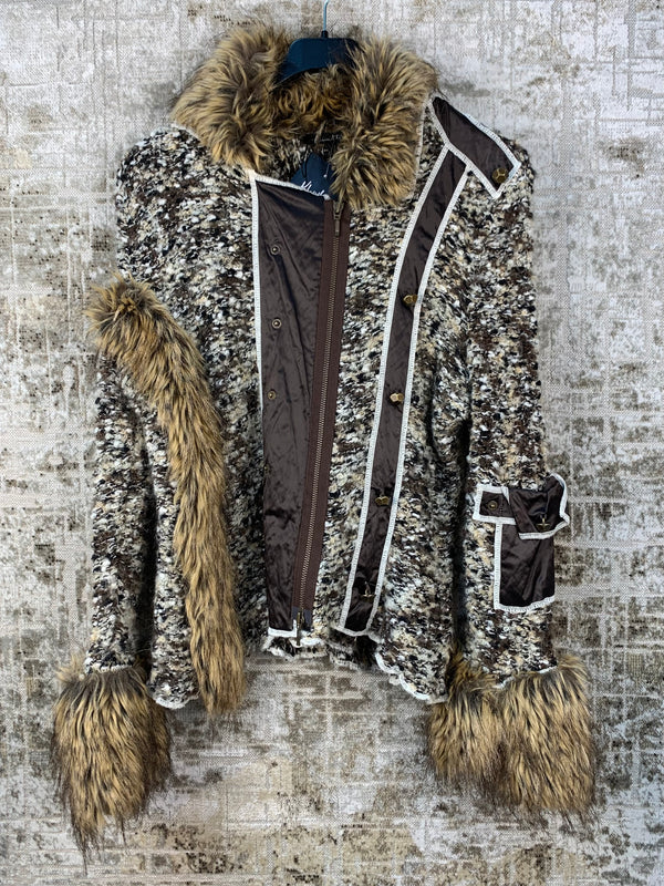 Finette Knitted Zip Up Jacket With Fur Trim