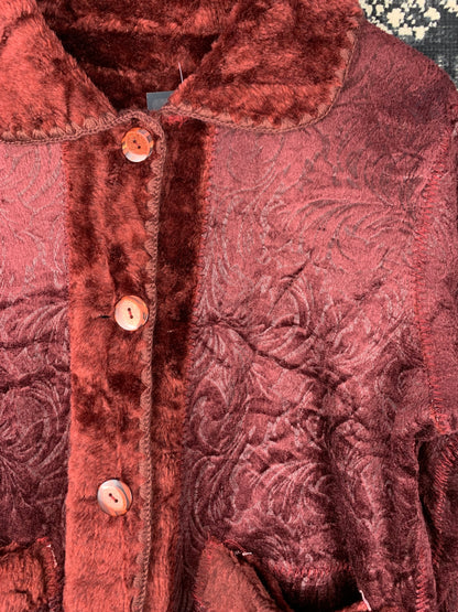 Vintage Style Women's Burgundy Jacket with Floral Texture