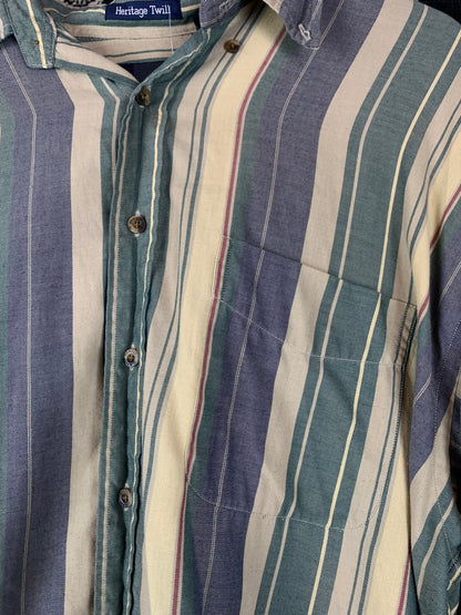 Men's Vintage Green Striped Longsleeve Shirt by GANT