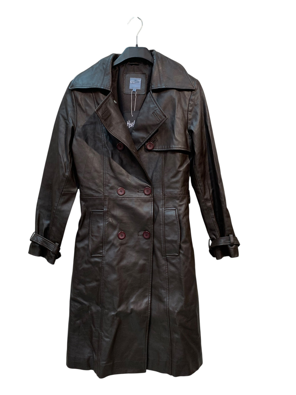Analogia Double-Breasted Leather Trench Coat