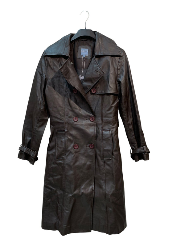 Analogia Double-Breasted Leather Trench Coat