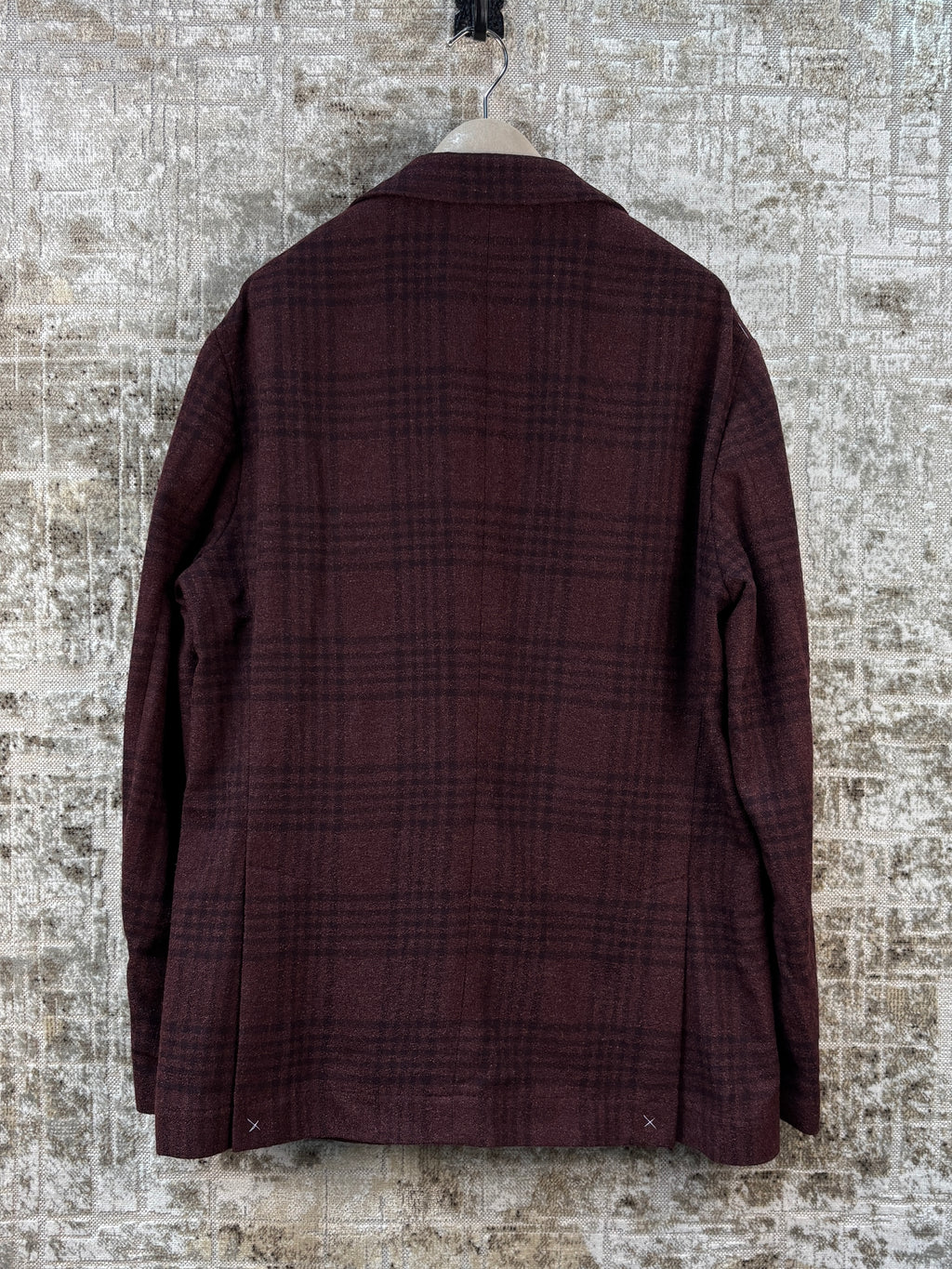 Brunello Cucinelli Plaid Check Burgundy Blazer