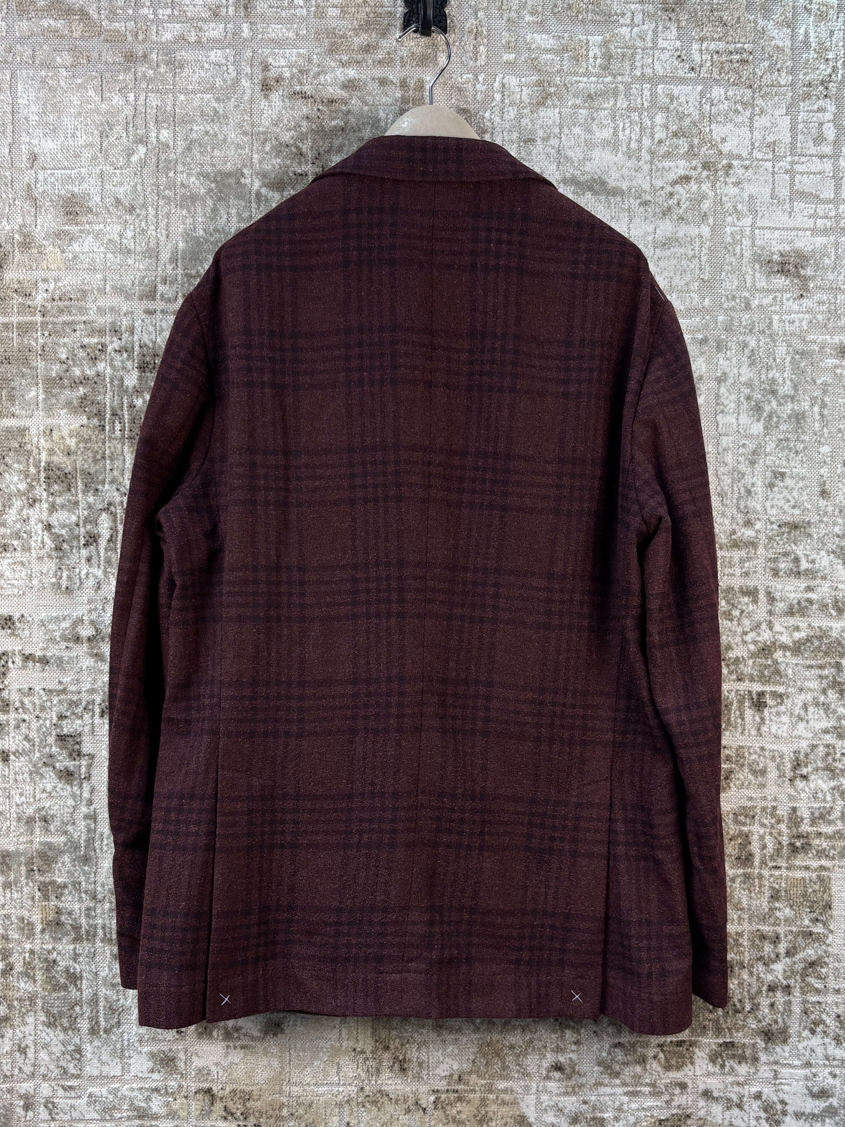 Brunello Cucinelli Plaid Check Burgundy Blazer