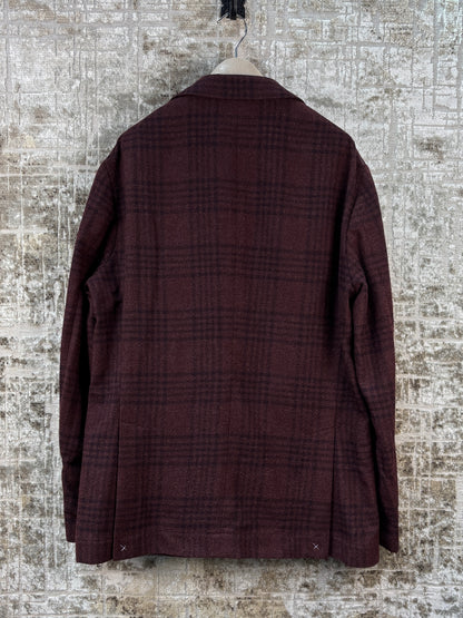 Brunello Cucinelli Plaid Check Burgundy Blazer
