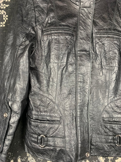 Women's Y2K Black Faux Leather Belted Biker Jacket