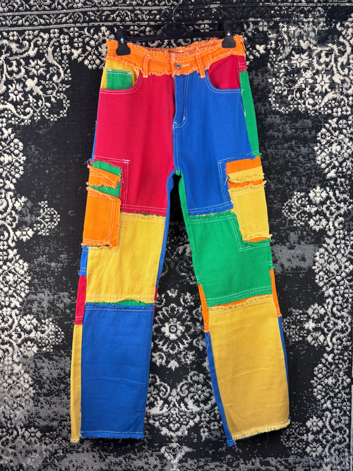 Unisex Vintage Colorful Patchwork Jeans