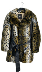 Leopard Faux Fur & Leather Belted Coat