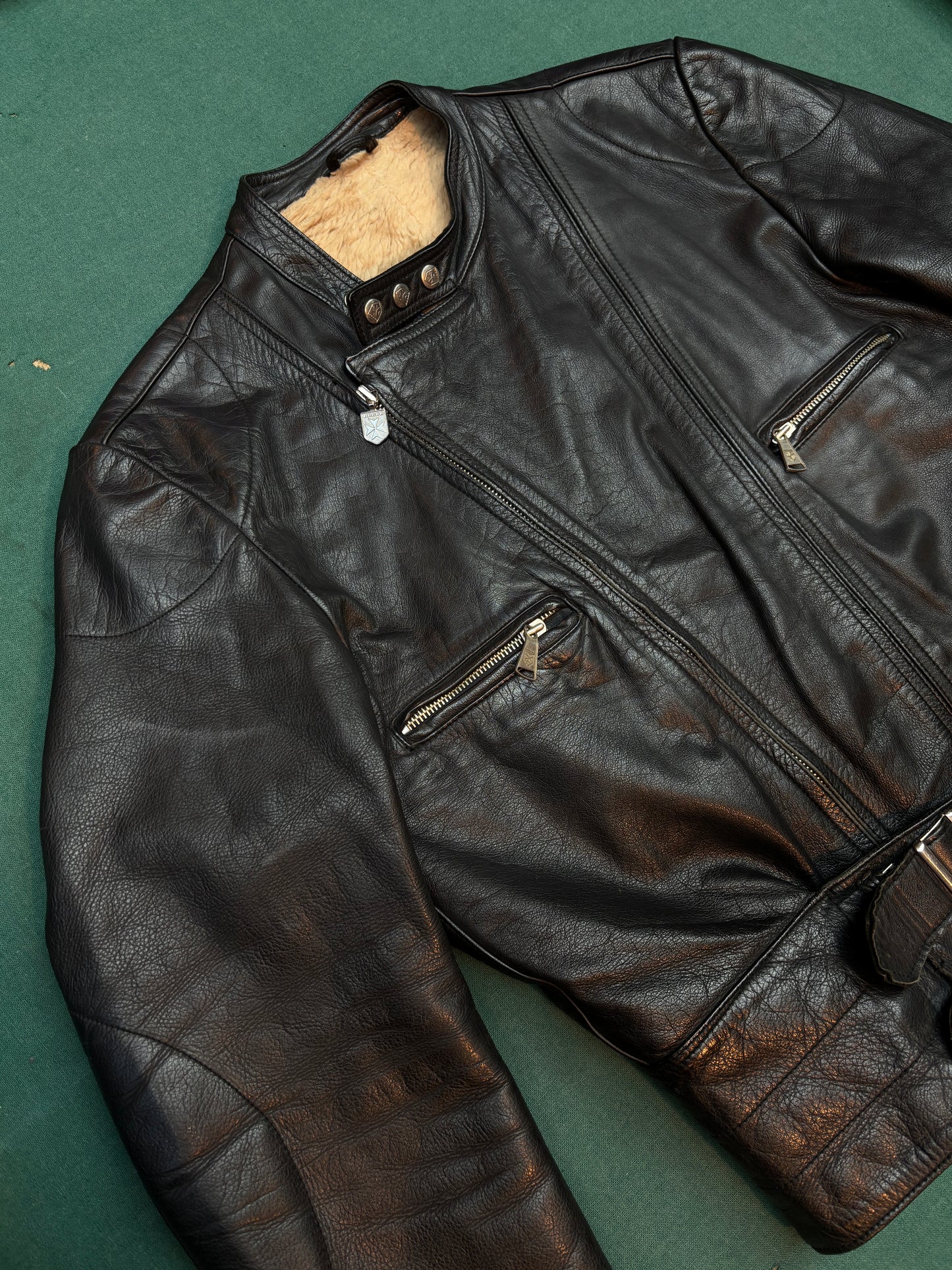 Vintage German Harr Black Leather Biker Jacket