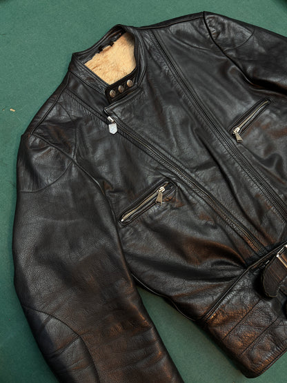 Vintage German Harr Black Leather Biker Jacket
