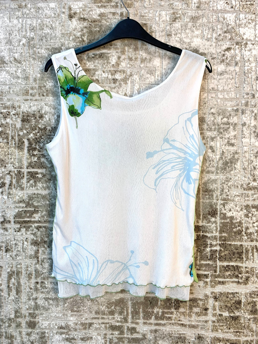 Y2K Floral Print Mesh Tank Top